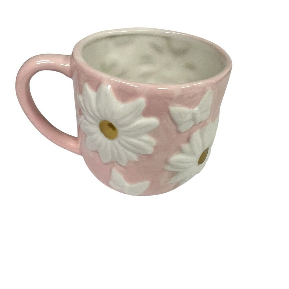 Sunflower & Butterflies Pink Ceramic Mug  18 oz Cup